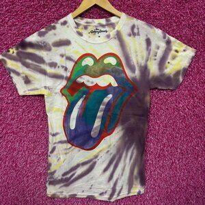 The Rolling Stones Hot Lips Womens Tie Dye Boyfriend Top M